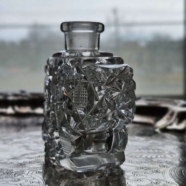 Mid-Century Czech Bohemian Cut Crystal Vanity Bottle, Made in Czechoslovakia, Winged Sculptural Glass, 1950s For Sale - Image 9 of 11