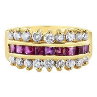Ruby Diamond Wedding Band 1.55cttw 14K Yellow Gold, Size 5.5 For Sale