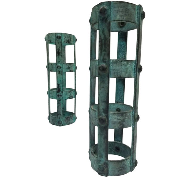 Brutalist Set of 3 Brutalist Style Candlestick Holders Cage Design, 1970s For Sale - Image 3 of 7