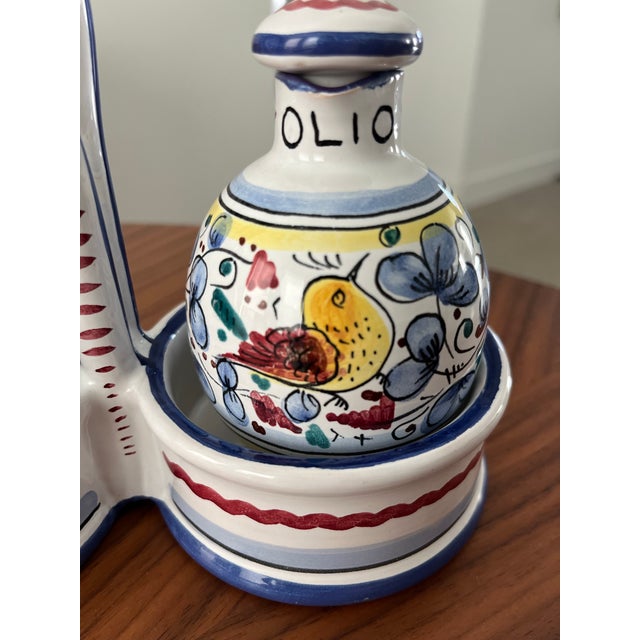 Vintage Italian Hand-Painted Oil & Vinegar Cruet Set For Sale - Image 9 of 12