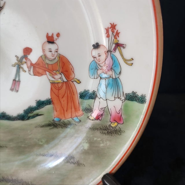 Chinese Ceramic Plate,Yongzheng Marked Famille Rose Porcelain Plate Hand Painted Playing Children Pattern For Sale - Image 10 of 10