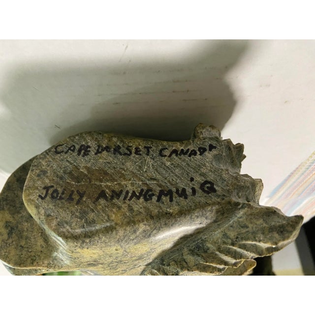 Stone Mid 20th Century Signed Sculpture Jolly Aningmiuq Carved Stone Hunter For Sale - Image 7 of 8