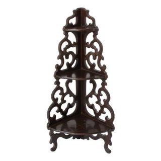 Mid-Century Mahogany Canterbury Hanging Trinket Cuiro Shelf For Sale
