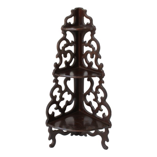 Mid-Century Mahogany Canterbury Hanging Trinket Cuiro Shelf For Sale