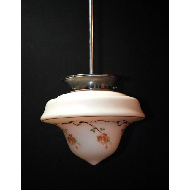 1930s Art Deco Floral Glass Pendant Light with Chrome Fittings, 1930s For Sale - Image 5 of 14