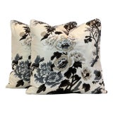 Designer Pyne Hollyhock Attributed to Schumacher 20” Feather/Down Pillows - A Pair For Sale