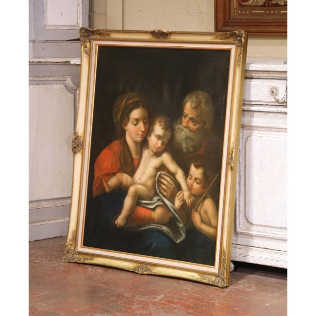 A moving devotional work in the manner of 17th-century Italian Baroque painting, this 19th-century oil on canvas was...