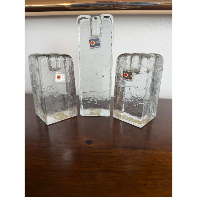 Blenko Cracked Ice Candle Holders For Sale - Image 4 of 9
