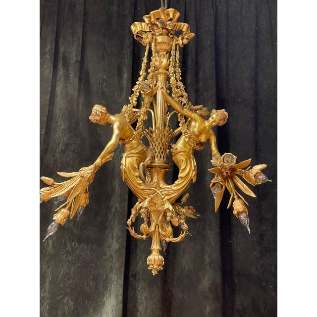 Large Gilt Bronze Chandelier in Louis XVI Style For Sale - Image 5 of 18
