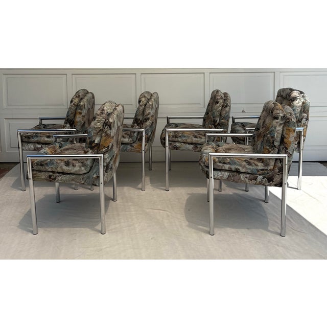 1970's Set of 6 Chrome Upholstered Dining Chairs in the Style of Milo Baughman For Sale - Image 9 of 9