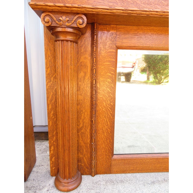Antique Mission Oak Mantle Fireplace Surround W/ Mirror ~ Arts & Crafts ~ Columns For Sale - Image 10 of 16