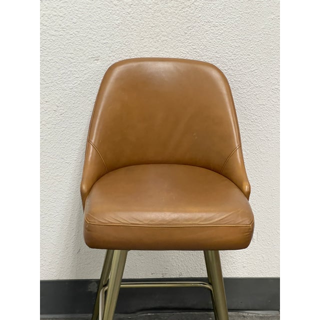 Wood West Elm Mid Century Leather Swivel Counter Stool For Sale - Image 7 of 12