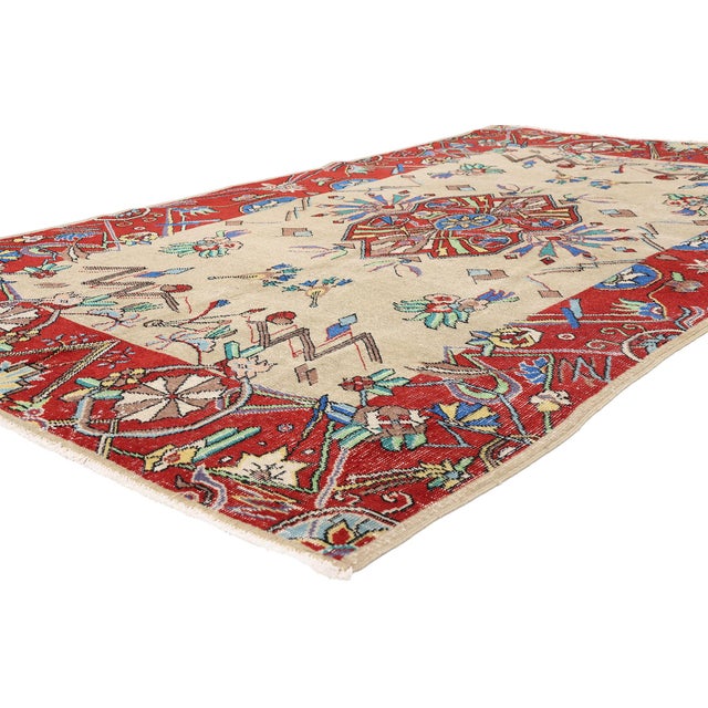 54062 Zeki Muren Vintage Turkish Sivas Rug, 05'01 x 08'10. The Avant-Garde Rhapsody: A Zeki Müren Sivas Masterpiece of...