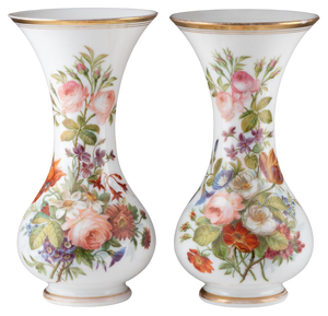Opaline Vases Painted with Floral Motifs, 19th Century, Set of 2