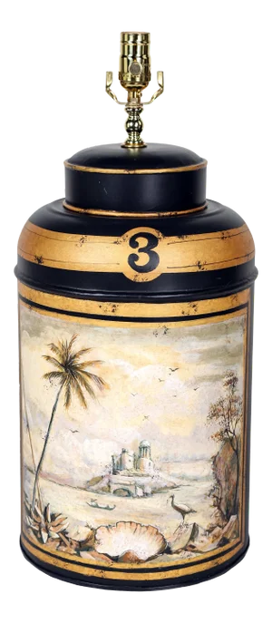 Vintage English Export Hand Painted Tea Caddy Lamp