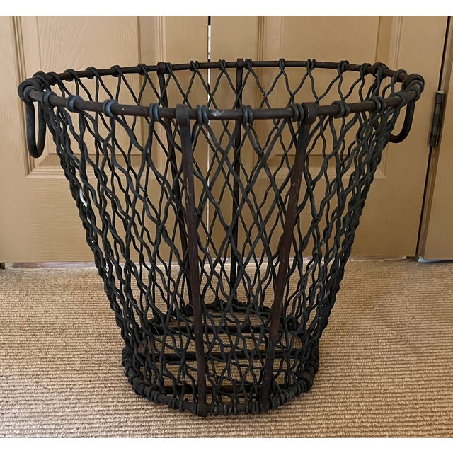 Gray Large Antique Early 20th Century Heavy Gauge Industrial Wire Work Basket With Handles for Garden or Hearth For Sale - Image 8 of 17