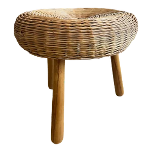 1950s Mid Century Modern 3 Legged Wicker Stool Attributed to Tony Paul Vintage Boho