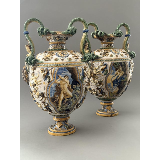 Majolica Vases, Naples, Italy, 19th Century, Set of 2 For Sale - Image 15 of 15