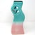 A vintage, handmade ceramic vase with a curvy form and black and white design over a blue to pink gradient background.