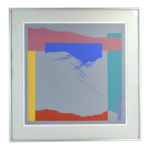 1980s Vintage Modern Abstract Screenprint Primary Colors Titled “Square One” For Sale
