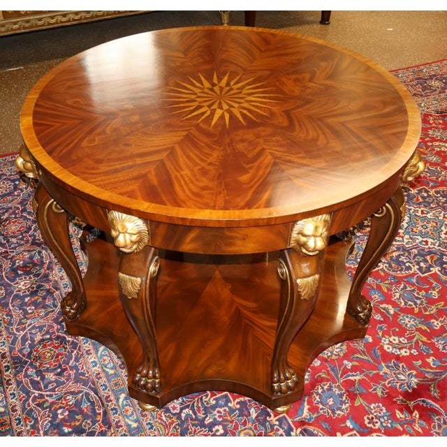 2000 - 2009 Maitland Smith Flame Mahogany Inlaid Lion Carved Center Table For Sale - Image 5 of 10