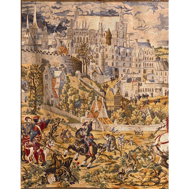 Renaissance Medieval Brussels Hunting Scene Belgian Jacquard Wall Tapestry, 20th Century For Sale - Image 3 of 16