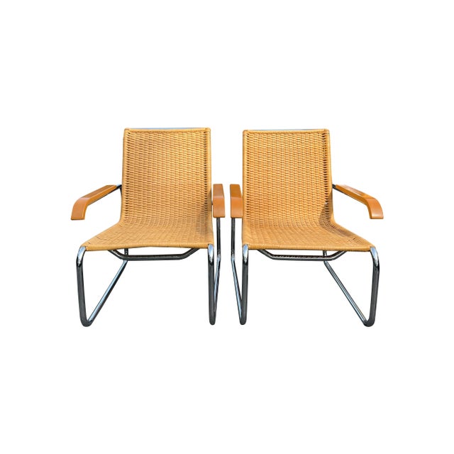 1970s Marcel Breuer B35 Modern Rattan Arm Chairs for Icf a Pair Stunning pair of designer chairs! Very comfortable In...