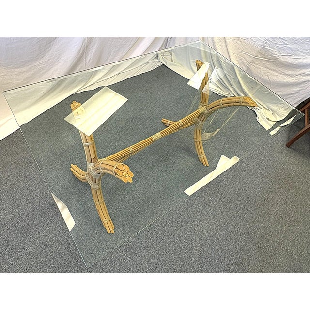 Wood Mid Century McGuire Style Bamboo With Rawhide Wrap and Glass Top Dining Table For Sale - Image 7 of 16