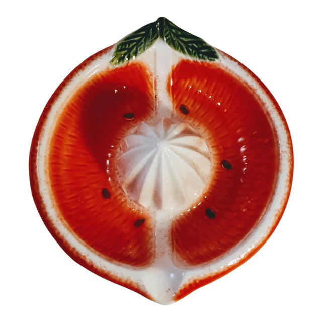 Mid Century Italian Orange Ceramic Painted Juicer For Sale