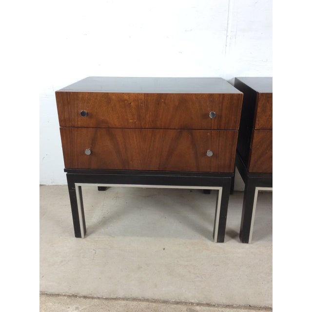 1970s 1970s Pair of Mid Century Modern Two Drawer Nightstands With Chrome Accents For Sale - Image 5 of 18