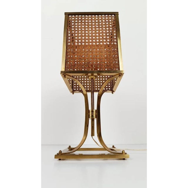 Mid-Century Hollywood Regency Brass and Cane Webbing Table Lamp, 1970s For Sale - Image 13 of 18