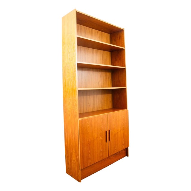 1960s Mid Century Danish Modern Credenza Bookshelf Cabinet Teak Shelves Cabinet Doors For Sale