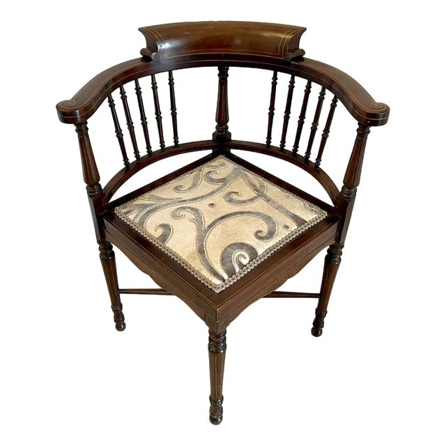 Antique Quality Edwardian Mahogany Inlaid Corner Chair, 1901 For Sale