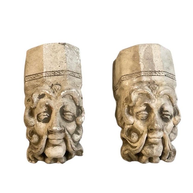 2000 - 2009 A Pair of Vintage Gothic Revival Cast Stone Grotesque Mascaron Wall Plaques For Sale - Image 5 of 12