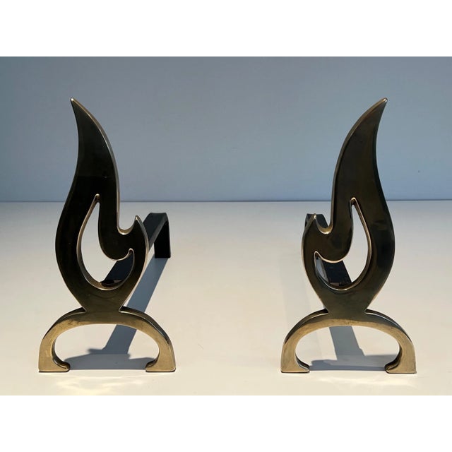 1970s Flame Brass Andirons - A Pair For Sale - Image 5 of 13