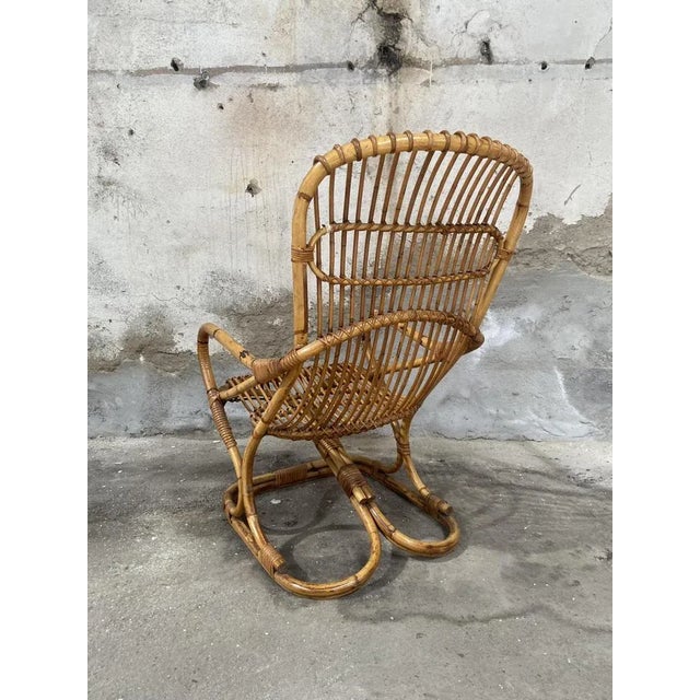 Mid-Century Modern Italian Bamboo and Rattan Armchair, 1960s, in Very Good conditions. Designed 1960 to 1969