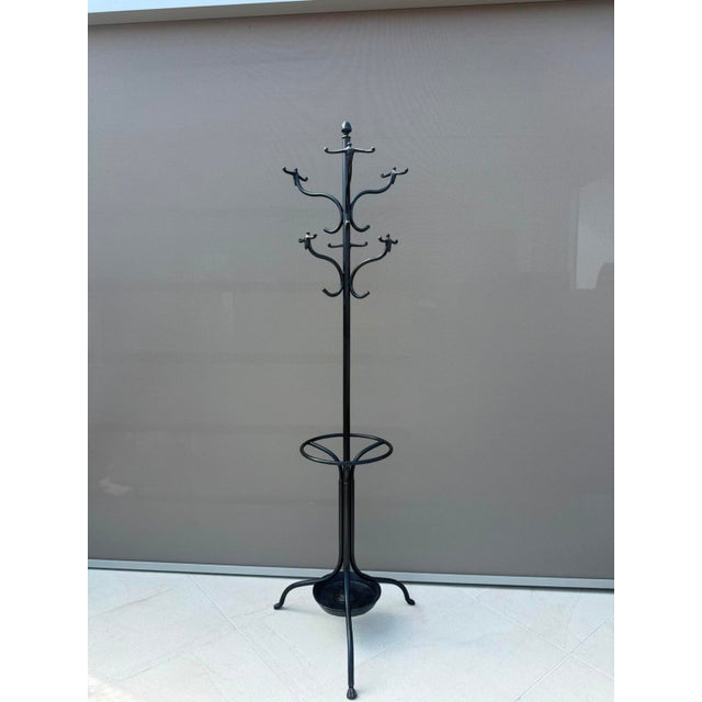Black Antique Art Nouveau Wrought Iron Hall Stand with Umbrella Tray and Cast Paw Feet, 1900 For Sale - Image 8 of 9