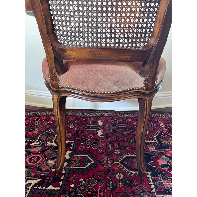 Vintage Chateau d'Ax French Provincial Louis XV Fauteuil Armchair Suede Leather, Cane Back, Wernermeier Industries Inc For Sale - Image 11 of 12