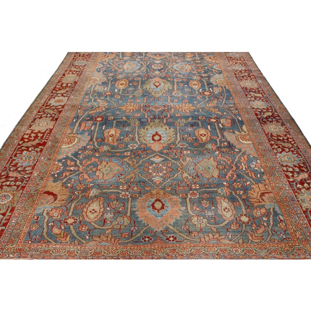 8 X 12 Antique 1900s Sultanabad Rug – Hand-Knotted Wool in Blue For Sale In New York - Image 6 of 9