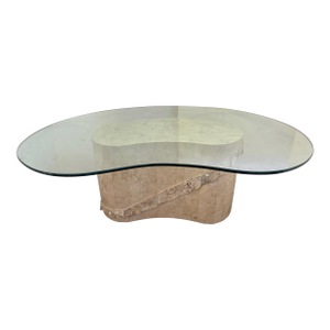 1980s Postmodern Tessellated Mactan Stone Kidney/Bean-Shaped Coffee Table
