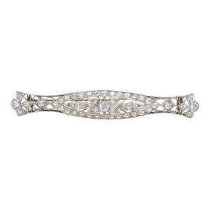 Antique Art Deco 14k Two-Tone Gold Milgrain Filigree 2.75cts Diamond Bar Brooch