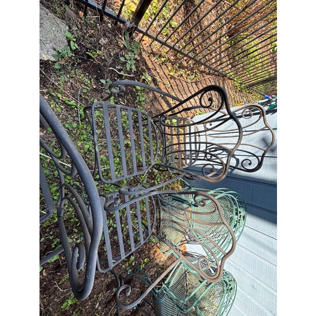 Patio Set Tile Top Table and 4 Chairs Wrought Iron For Sale - Image 12 of 13