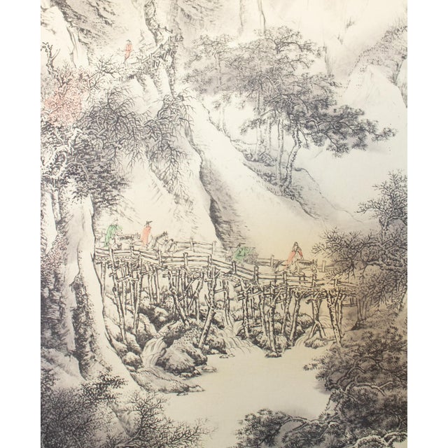 Ecru Heisei Era Japanese Monochrome Landscape Scrolls - A Pair For Sale - Image 8 of 18