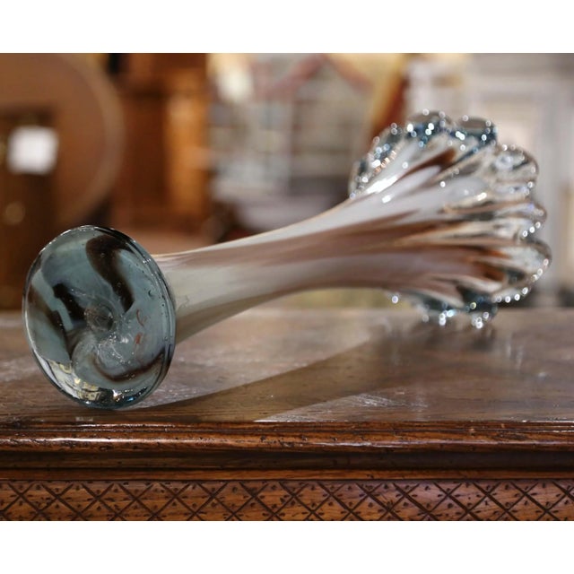 Glass Midcentury French Hand-Blown Swirled Art Glass Vase For Sale - Image 7 of 9