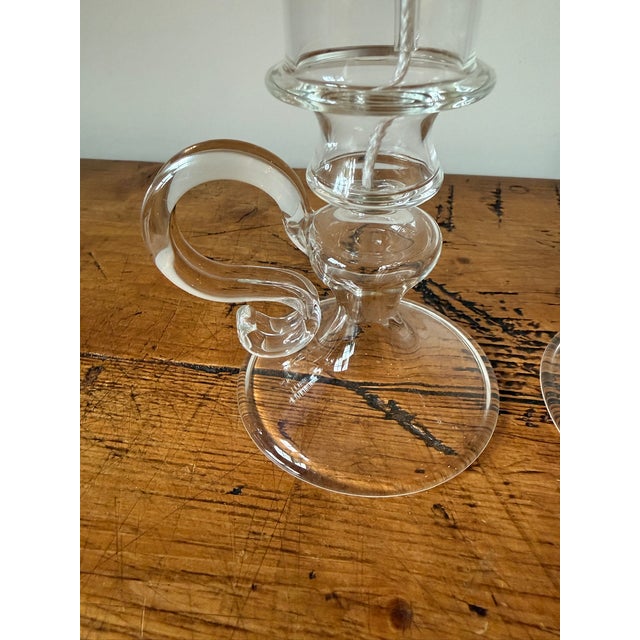 Glass Late 20th Century Pair of Crystal "Candle" Oil Lamps, Handblown For Sale - Image 7 of 8