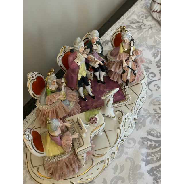Dresden Porcelain Large Estate Vintage Dresden Lace Orchrchrestra Piece For Sale - Image 4 of 6