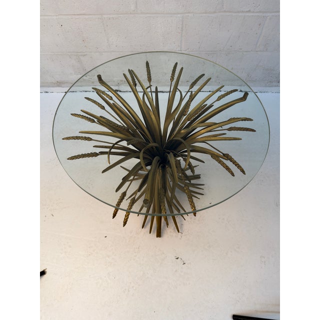 Hollywood Regency Vintage Hollywood Regency Style Gilt Metal Sheaf of Wheat Side Table For Sale - Image 3 of 5