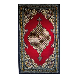 Vintage Persian Qum Area Rug, Hand-Knotted Wool, Geometric Medallion Pattern, 3x5, Red & Navy For Sale