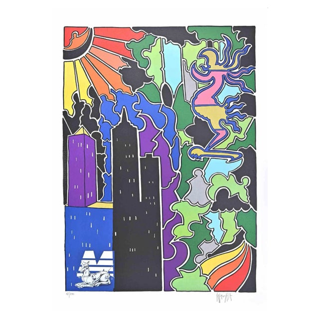 Antonio Cremonese, Abstract Urban Landscape, Lithograph, Late 20th Century For Sale