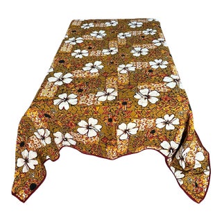 Vintage 1970's Hand Made Hawaiian Hula Tiki Hibiscus Print Quilt For Sale
